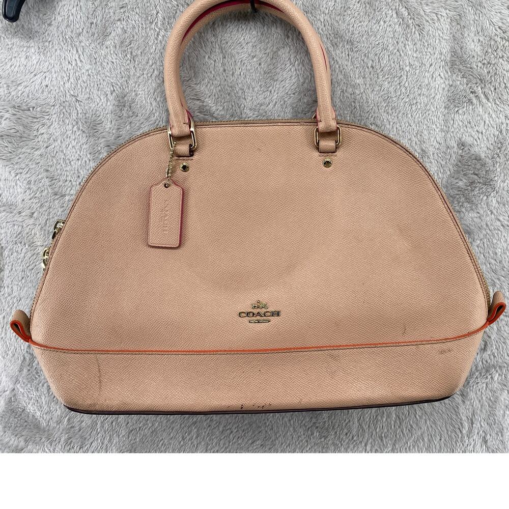 Coach Large Satchel Handbag Pink Orange Leather Double Zip AS IS Distressed